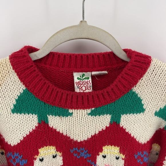 Vintage Radishes & Roses acrylic snowman Christmas tree knit crewneck sweater S - Picture 2 of 7